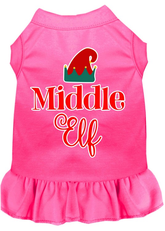 Middle Elf Screen Print Dog Dress Bright Pink XS